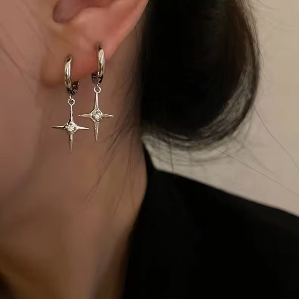 Stars Drop Pendant Earring For Women Silver
